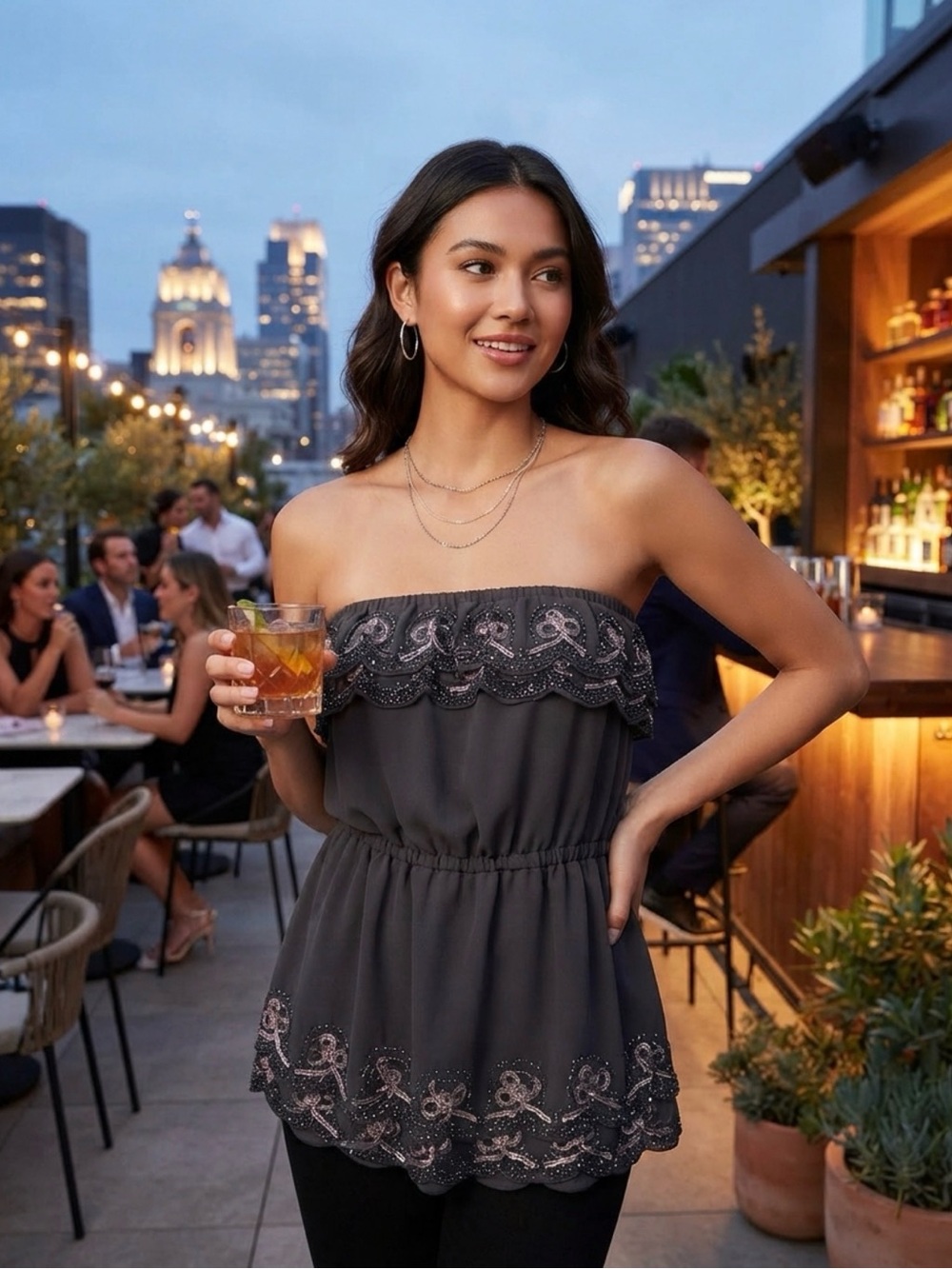 FOREVER 21 | Dark Gray Y2K Strapless Elastic-Waist Top -Large